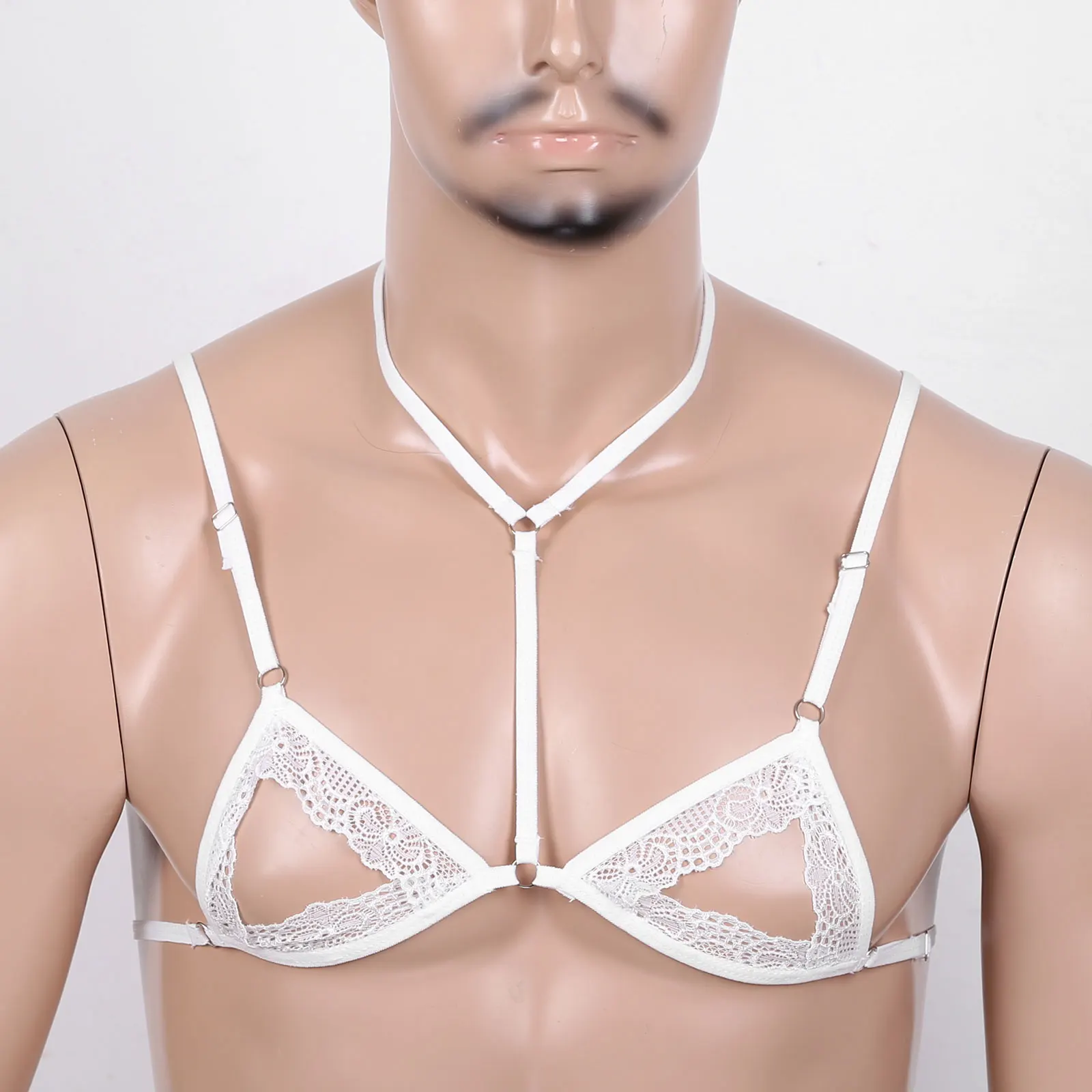 Sexy Men's Lingerie Cross Dresser Sheer Lace Training Bra Unlined Bralette  Top