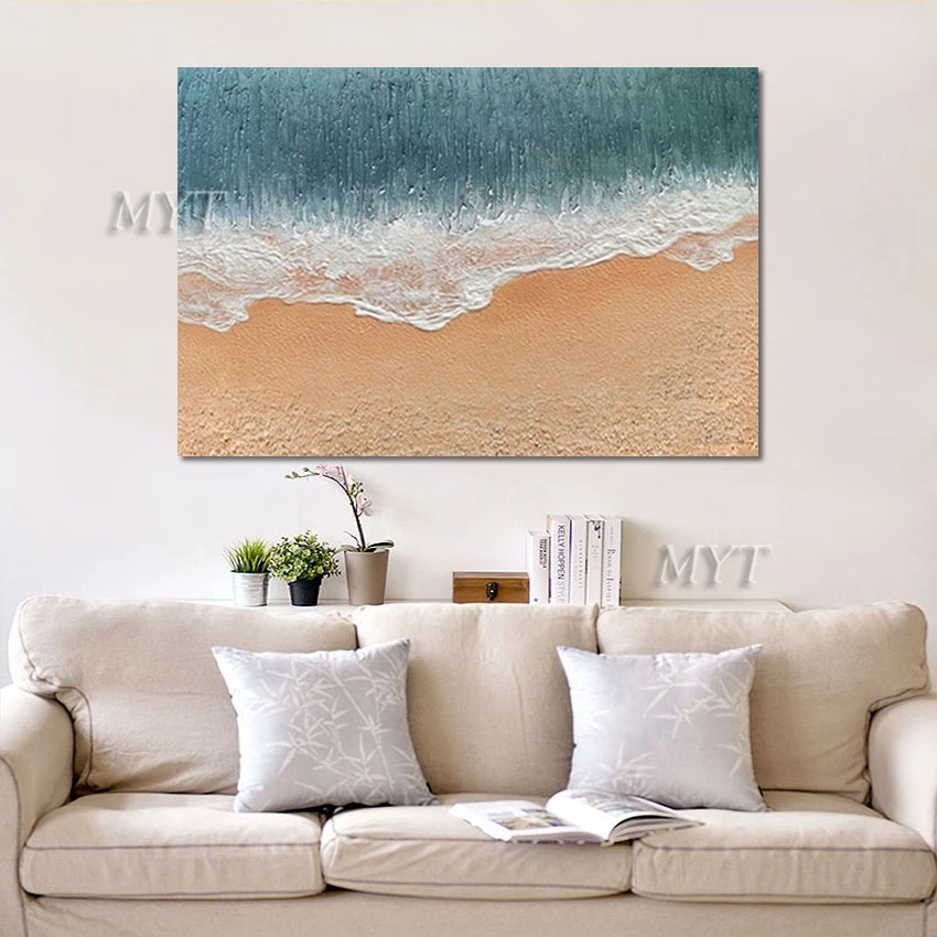 

Hand-painted Abstract Hotel Wall Blue Wave 3d Thick Oil Decoration Beach Wave Oil Painting Texture Wall Painting Art