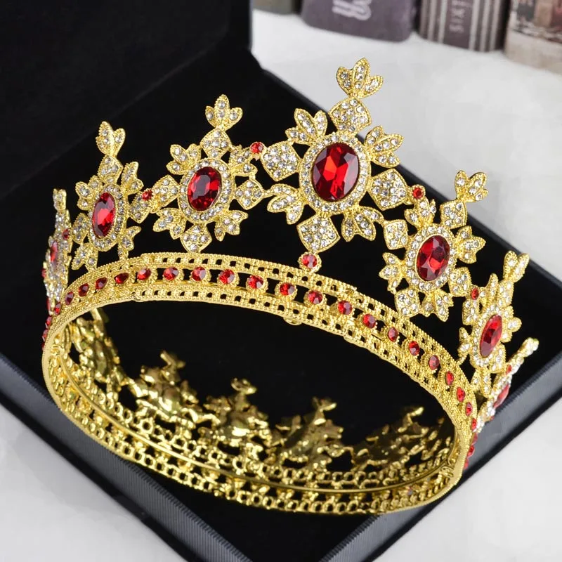 Style 1 Высокая мода Синий Красный Белый Стразы круглые диадемы и короны Королевский Король Королева диадема невесты Noiva Свадебный головной убор - Окраска металла: Style 1