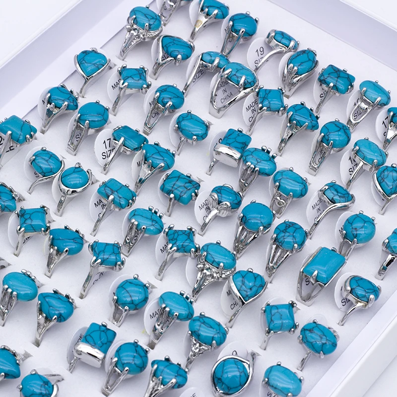 New bulk lots 25pcs mixed designs Prismatic Heart-shaped Circular blue stone zinc alloy womens rings fashion jewelry ring 2