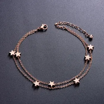 

1pc Titanium Steel Anklet, Double Layered Anklet, with Stars