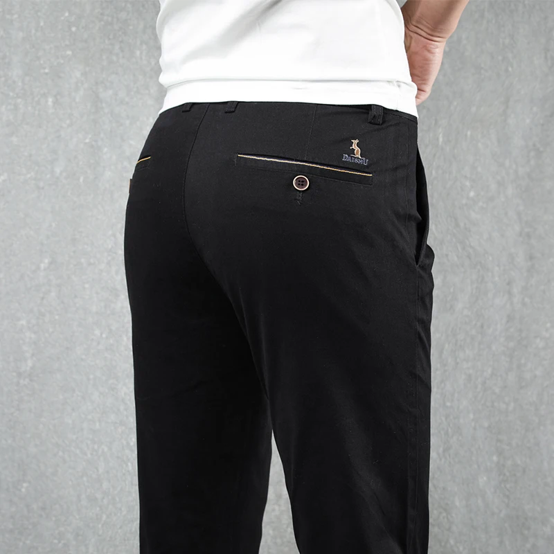DAISHU осень светильник хаки мужские брюки Slim Fit весна Высокое качество Бизнес плоские Классические Длинные повседневные черные брюки мужские