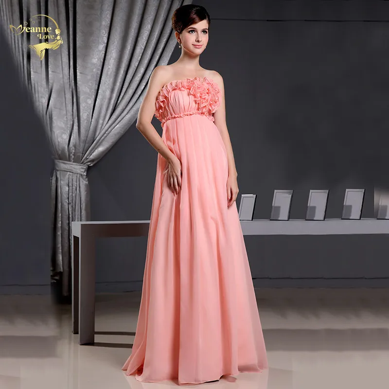 

Abendkleider Strapless Pink Long Bridesmaid Dresses 2020 Ruffles Women Guest Dress For Wedding Party Vestido Formatura Festa