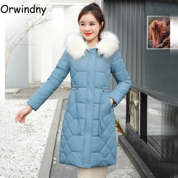 

Orwindny 2020 Women's Coat Jacket Medium Length Women Parka With Large Fur Winter Thick Coat Women New Winter Casaco Feminina