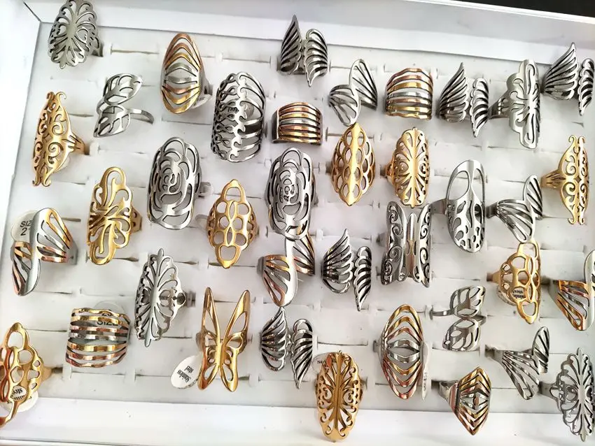 20pcs Big Mix Exaggerated Style Vintage Women Stainless Steel Ring Wholesale Carved Flower Charm Rings for Woman 6