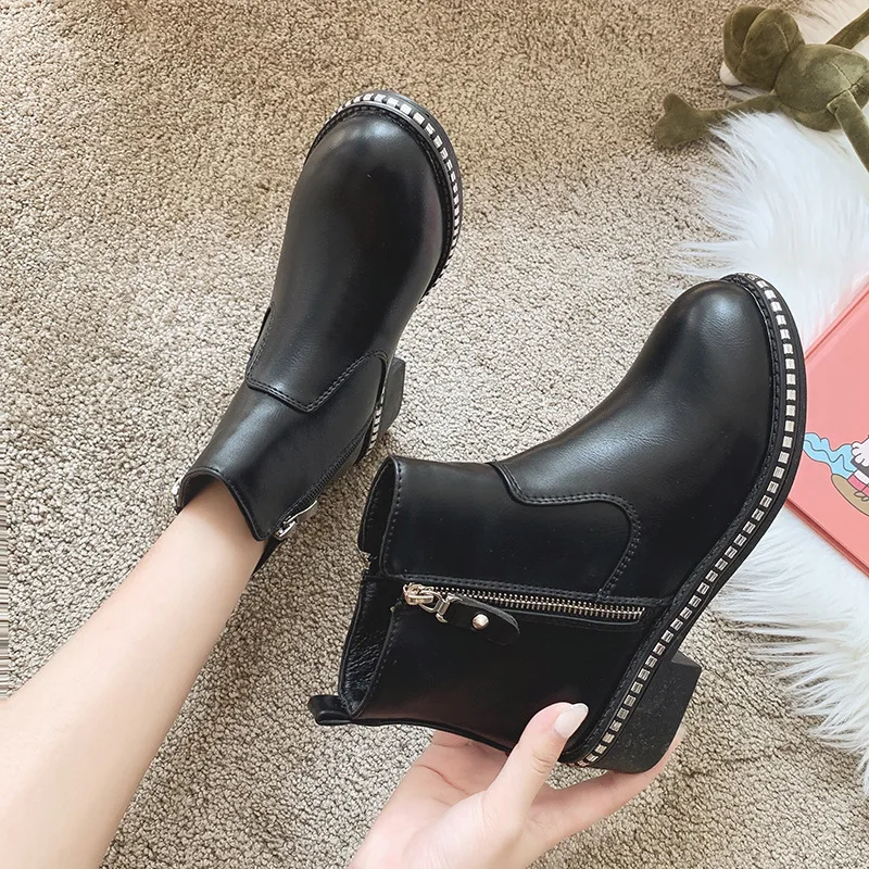 

Boots England 2019 Autumn Korean-style Chunky-Heel Semi-high Heeled Short Boots Children Modern And Trendy/women Spring And Autu