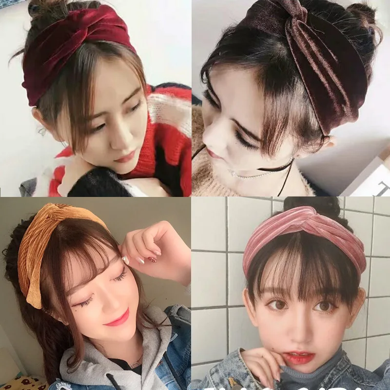 

2019 Spring Suede Soft Solid Headbands Vintage Cross Knot Elastic Hairbands Bandanas Hair Bands Hair Accessories for Women Girls