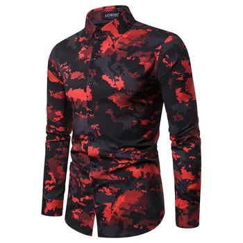 

YS046 European Spring & Autumn Clothing Large Size Long-sleeved Shirts Men's Camouflage Digital Print Shirt