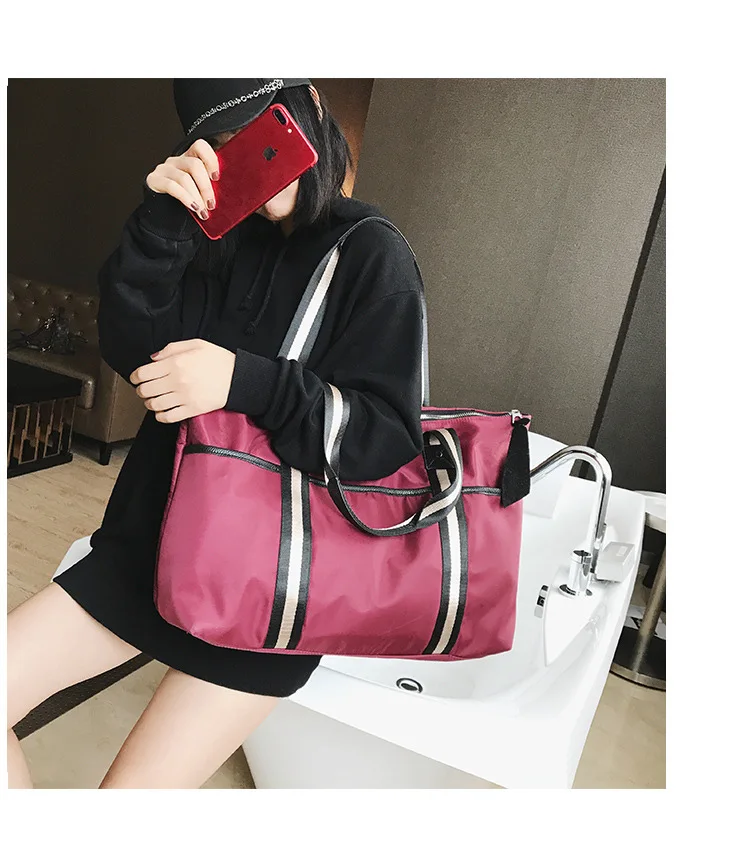 New Year Striped Patchwork Nylon Water-proof TRAVEL Bag Zipper Good Quality Large Capacity Lady Holiday Bag