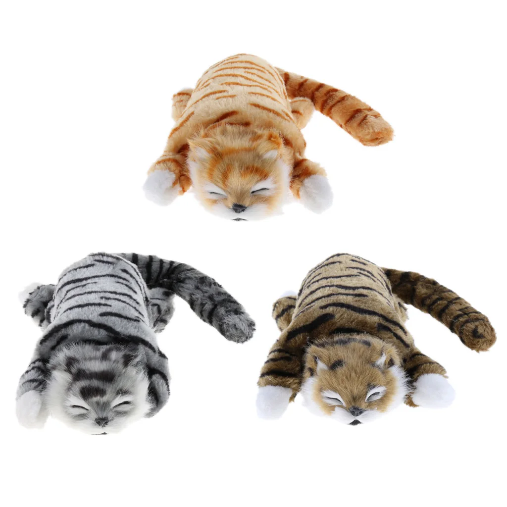 Electric Rolling Wagging Tail Cat Plush Stuffed Animal Pet Model Toy Home Decor
