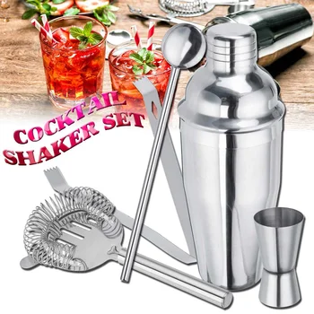 

NEW 5Pcs/Set Mojito Cocktail Bar Shaker Mixer Maker Muddler Barware Stainless Steel Bar Sets Bartender Tools