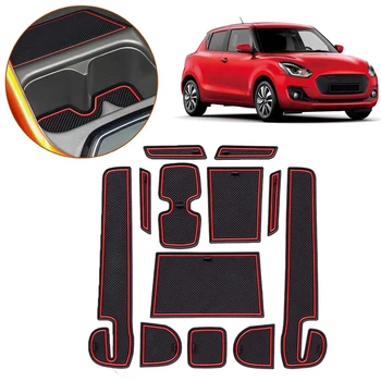 

For SUZUKI SWIFT 2018 12Pcs Anti-Slip Non-Slip Rubber Decorative Cup Holder Sticker Gate Slot Pad Door Groove Mat - Red
