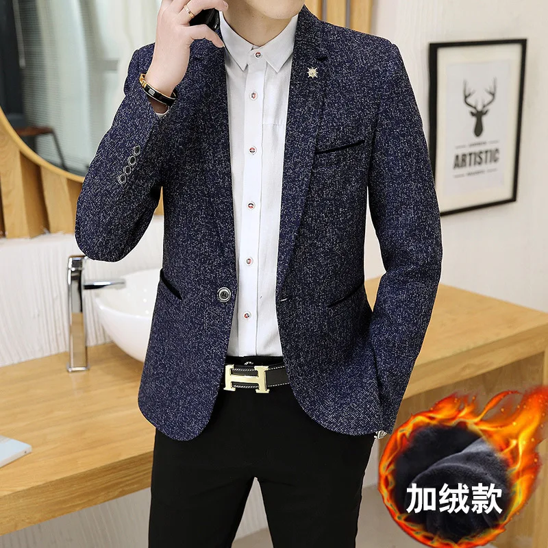 

Suit Men Casual Korean-style Slim Fit Unlined Top Youth Handsome plus Velvet Small Suit Versatile Slim Fit Coat Trend