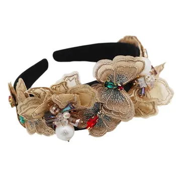 

Women Layered Embroidery Butterfly Headband Pearl Rhinestone Beaded Hair Hoop M7DD