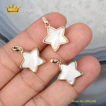 

5pcs/lot Star Shell Pendants,15mm White Shell Plated Gold Stars Charms for Jewelry Making Findings