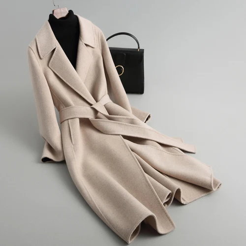 Двухстороннее кашемировое пальто женское длинное пальто Новое Хепберн ветровое шерстяное пальто женское высококлассное - Цвет: M beige