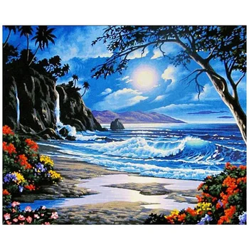 

HOT Paint By Numbers Kits For Adult, DIY Canvas Painting For Adults Beginner - Desert Island Beach Scenery (Frameless)