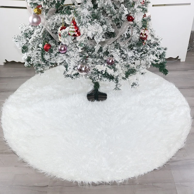 

48 inch White Plush Christmas Tree Skirt Aprons Christmas Tree Carpet Christmas Decorations for Home New Year Xmas Decor