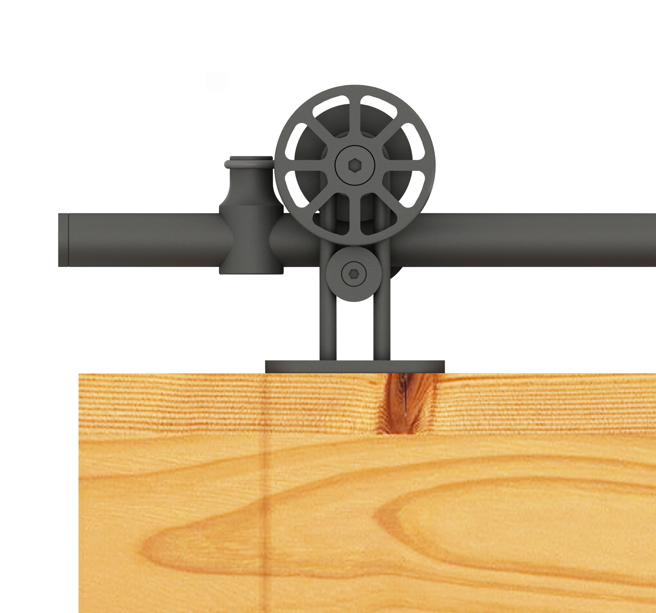 DIYHD Black Round Sliding Rail Top Mount Spoke Wheel Sliding Barn Door