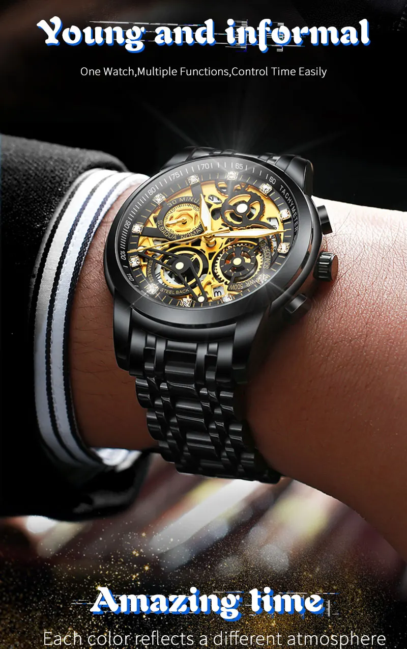 NEKTOM Relogio Masculino наручные часы для мужчин Топ бренд класса люкс Золотой хронограф мужские часы Золотые Большие мужские наручные часы для мужчин