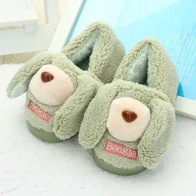 Зеленый Winter Cartoon Cute Home Children's Cotton Slippers Bag with Non-slip Cotton Shoes Comfortable Warm Boys Slippers - Цвет: Зеленый