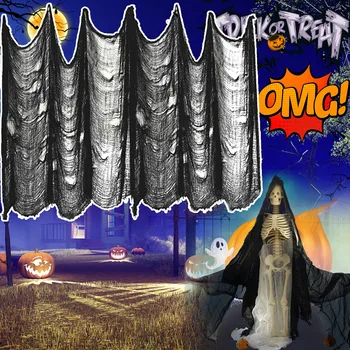 

Halloween decoration tattered black gauze haunted house bar thin net spun2*7.6m Photography Backgrounds Photocall Photo Studio