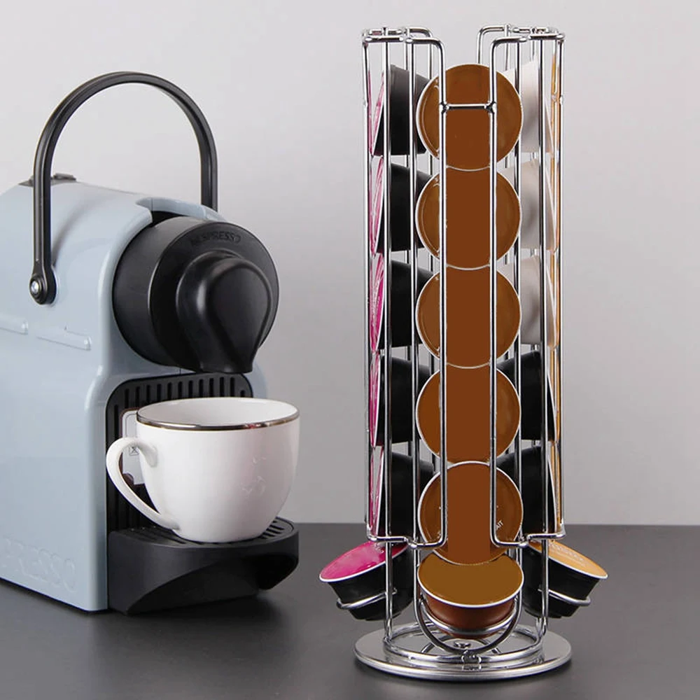 Стойка для кофейных капсул держатель для кофейных капсул железная Хромированная Подставка хранение кофейных капсул органайзер для 24 шт