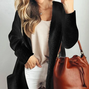 

Autumn Winter Loose Solid Color Lady Warm Wool Collar Cardigan Fur Coat Print V-Neck Coat For Ladies Fashionable and Casual