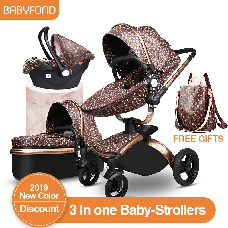 3 in 1 luxury 3 в 1 Роскошная коляска Babyfond двухходовая Складная четырехколесная детская коляска с кожаным каркасом из алюминиевого сплава, складная детская коляска - Цвет: 3 in 1 luxury