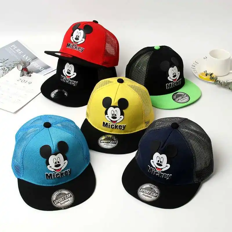 High Quality Cartoon Mickey Mouse Disney Anime Snapback Baseball Cap Boy Girl Baby Hip Hop Dad Mesh Trucker Hat Dropshipping