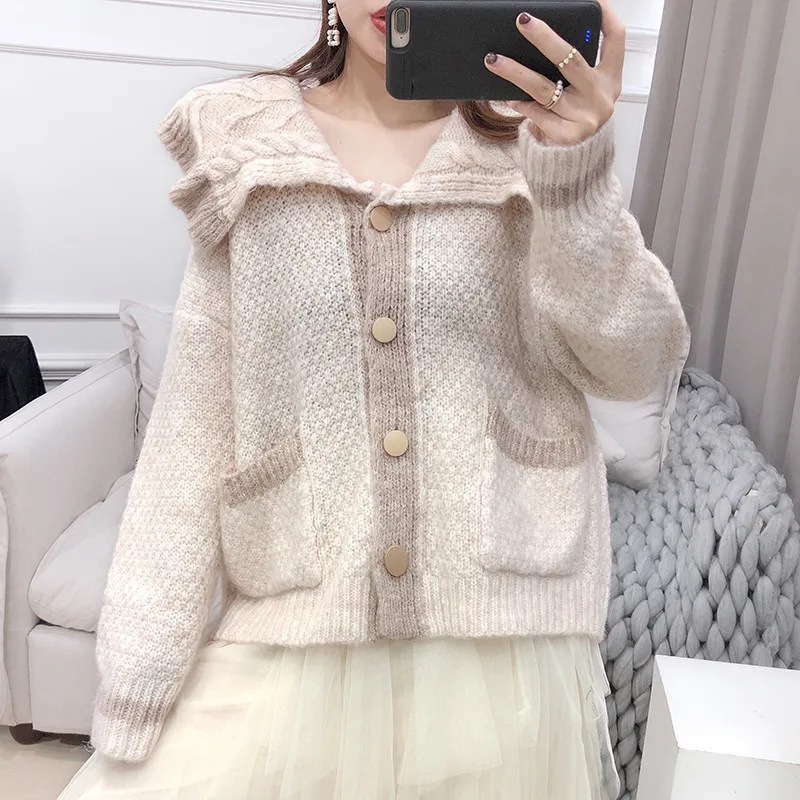 Harajuku Kawaii свитера женские осень зима милый студенческий Kinnted кардиган свободный оверсайз вязаное пальто милый Свитер оверсайз