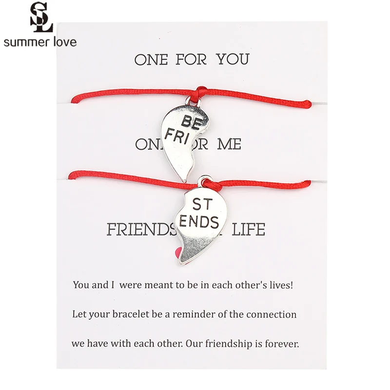

2Pcs/Set Best Friends Bracelets For Women Girls Lucky Heart Charm Red String Rope Bracelet Friendship Forever Jewelry Gift 2019