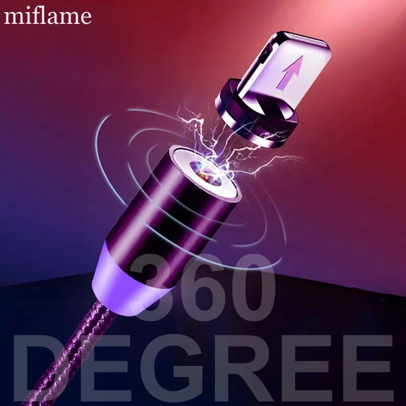 

Miflame 360 Degree Magnetic Charger Cable Mobile Phone USB Cable For iphone Micro USB Fast Charger For Android Type C Cord