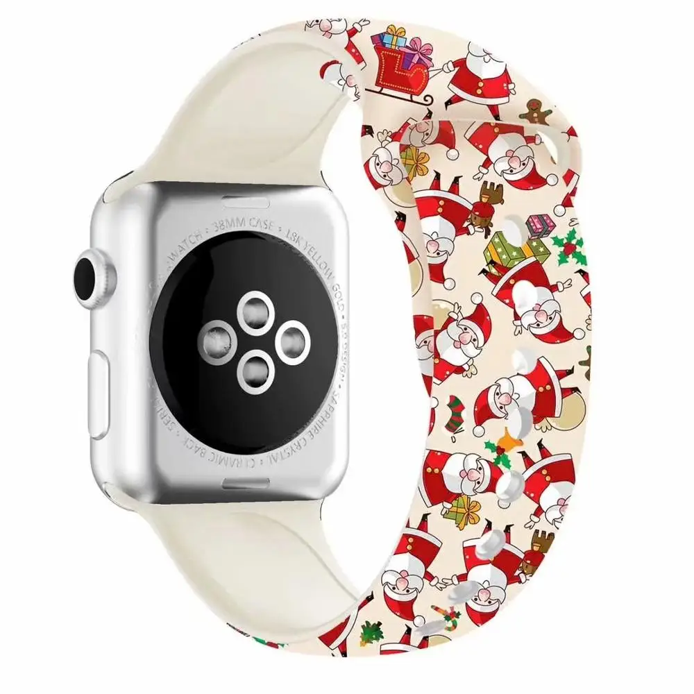 40mm 44mm Silicone Christmas Band For Apple watch 5 4 3 2 1 Bands Floral Printed Strap for iWatch Series 5 4 3 2 38mm 42mm Gifts - Цвет ремешка: Red Santa Claus