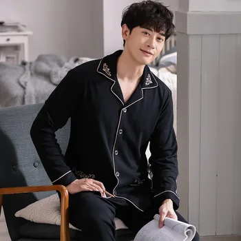 

Men Long Sleeve Pure Cotton Thin Autumn Men's Tracksuit Middle-aged Dad Spring And Large Size Set Pajamas