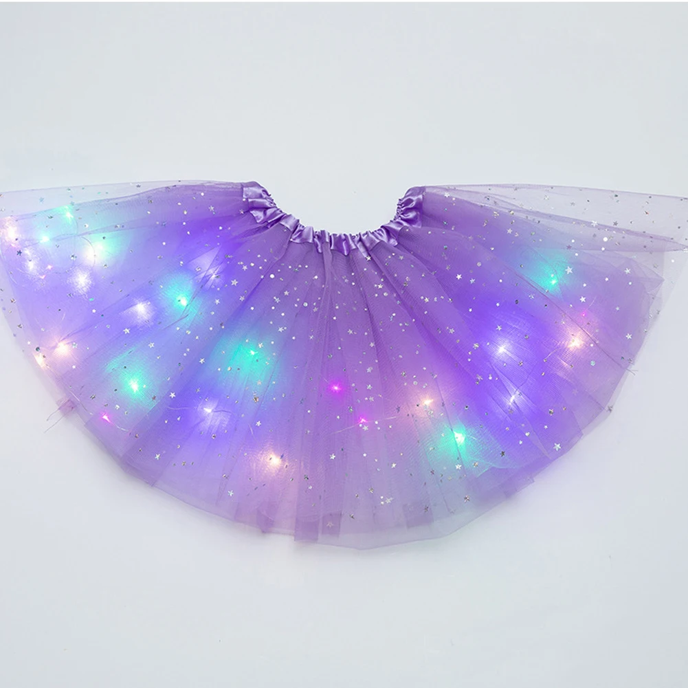 

Girls Fluffy Tutu Skirt Ballet Dancewear Tulle Stars Sequin Glitter Kids Princess Fashion Pettiskirt Clothes Magic Light Party