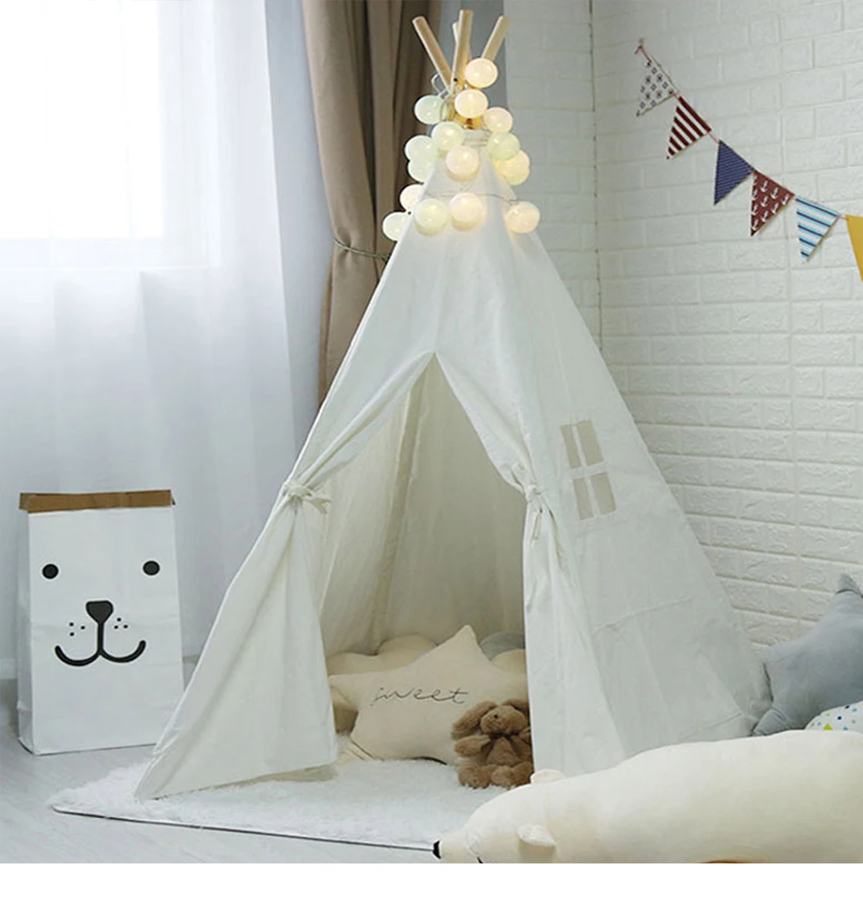 Большая палатка teepee, Детская Хлопковая парусиновая палатка для ролевых игр для мальчиков и девочек с вигвам, подарок, игровой домик, кружевная мультяшная индийская палатка-вигвам