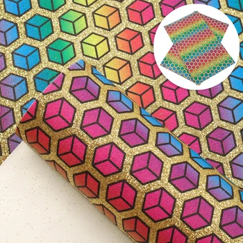 

David accessories 20*34cm Fine Glitter Plaid Geometric Pattern Synthetic Leather for Bow Faux Leather Sheet DIY Projects,1Yc9198