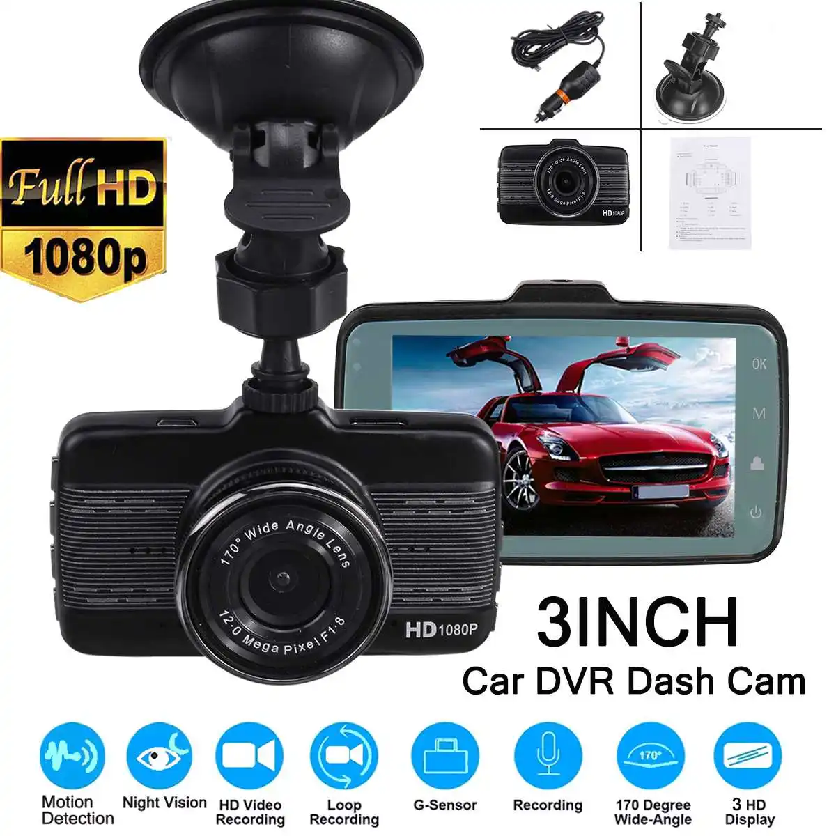 HD 1080P " автоматический Автомобильный видеорегистратор Dashcam Автомобильный видеорегистратор g-сенсор 170 градусов авто визуальный Регистратор