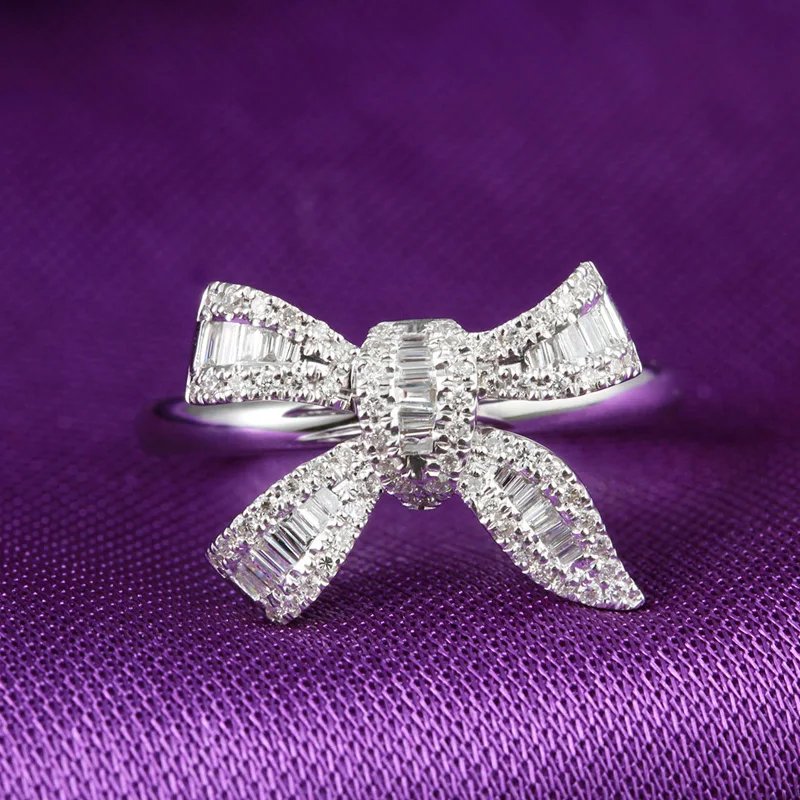 18K золото группа инкрустированные бантом бриллиантовое кольцо Свадебные брачные предложение женитьбы кольцо, женские модели Платиновое золото подлинный
