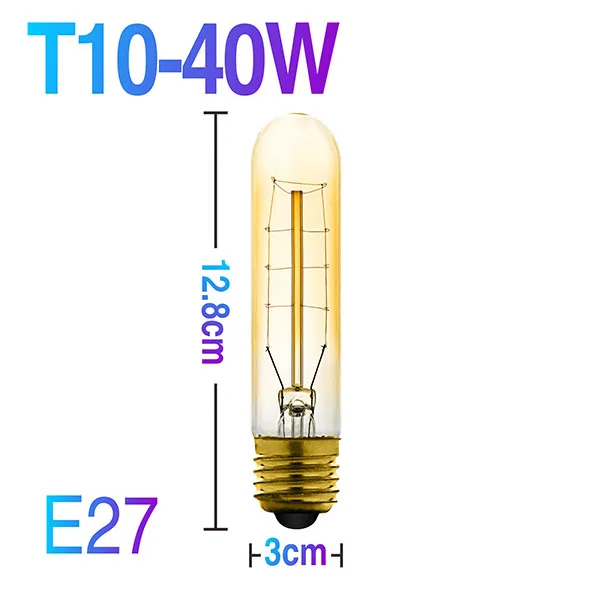 40W 220V T10 Винтажный светодиодный светильник Эдисона T300 T185 T10 220 в E27, лампа накаливания 40 Вт, ретро светильник Эдисона, подвесной светильник для бара, кафе - Цвет: 40W 220V T10