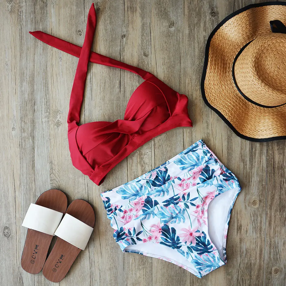 2020 Woman Black Swimwear Plus Size High Waist Bikini Big Women Bathing Suits Floral Vintage Female Sexy Bather Swimsuits