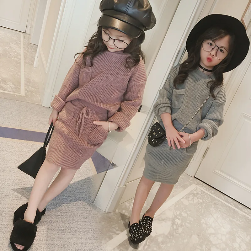 1834.0¥ 48% OFF|女の赤ちゃんのための秋のセーターとスカートのセット,子供のためのツーピースの服,新し...