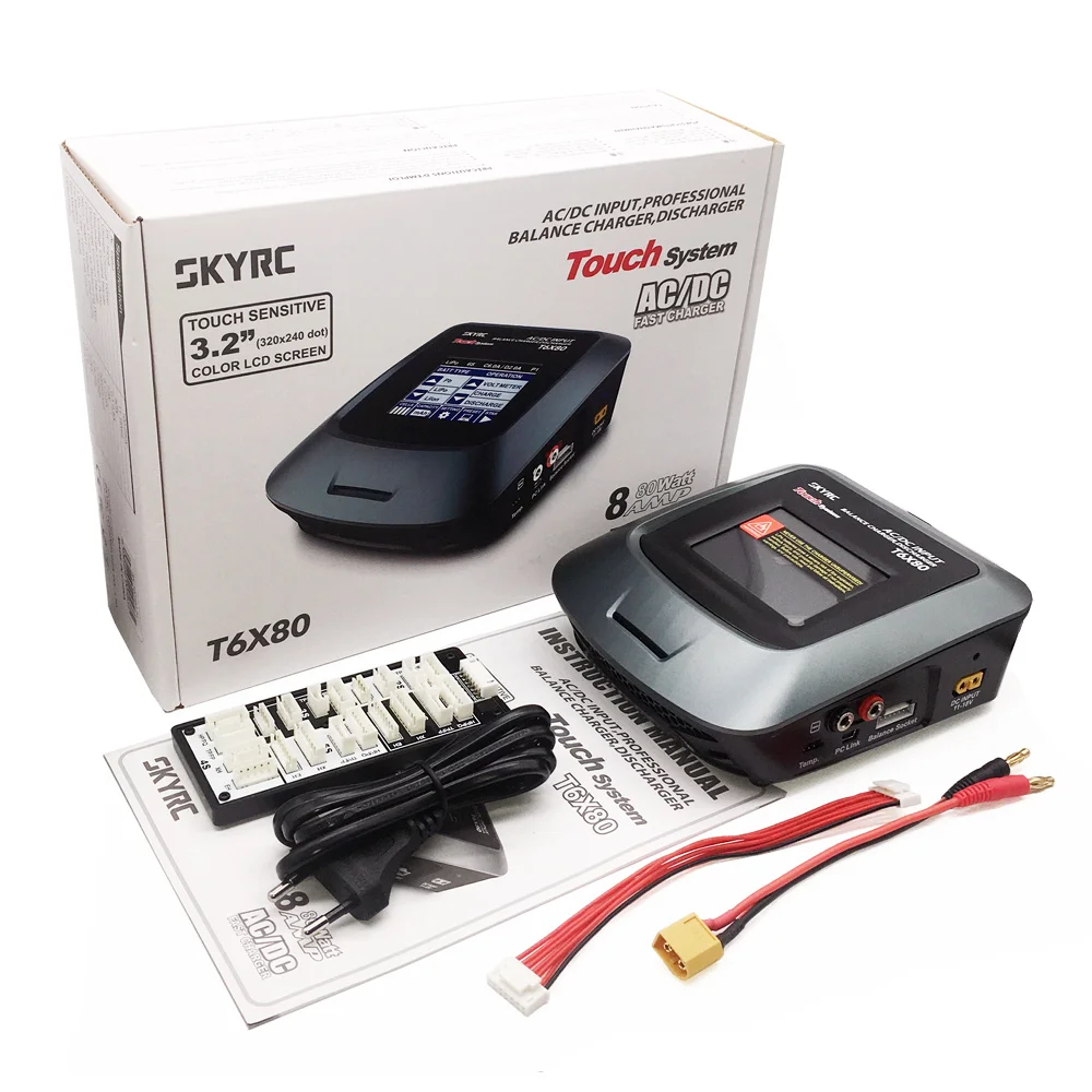 Профессиональное зарядное устройство SKYRC T6X80 80 Вт 8A AC/DC с сенсорным ЖК-экраном для