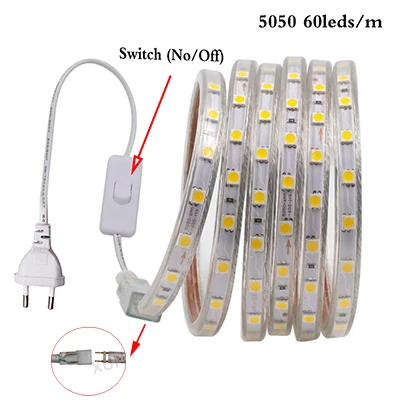 SMD 5050 2835 220V Светодиодная лента, водонепроницаемый гибкий светильник, Канатный светильник, холодный белый с диммером, 1 м/2 м/5 м/10 м/15 м/20 м - Испускаемый цвет: type1