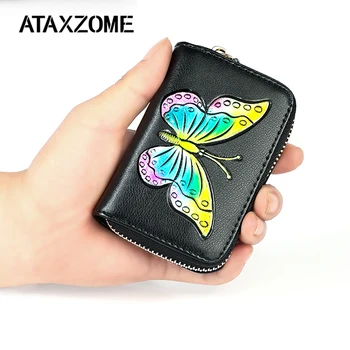 

Fashion Woman Credit Card Holder Vintage Butterfly Natural Wearable Cowhide Coin Wallet Effectively Blocks RFID Bank Card Holder
