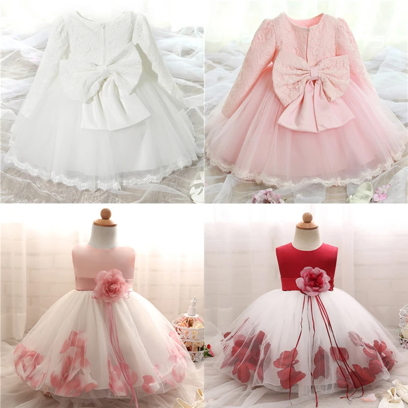 Abiti Bianchi A Maniche Lunghe Per Ragazza Battesimo Abbigliamento Per Bambina 1 Anno Festa Di Compleanno Abito Da Battesimo Per Bambini Abito Per Bambina Abiti Aliexpress