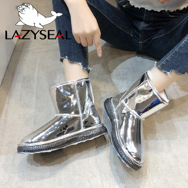LazySeal/женские зимние ботинки теплые бархатные Серебристые блестящие женские