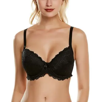 

2019 New Sexy Underwire Bow Solid Color Bra Fashion Chic Hollow Out Lace Bralette Breathable Push Up Bras For Women