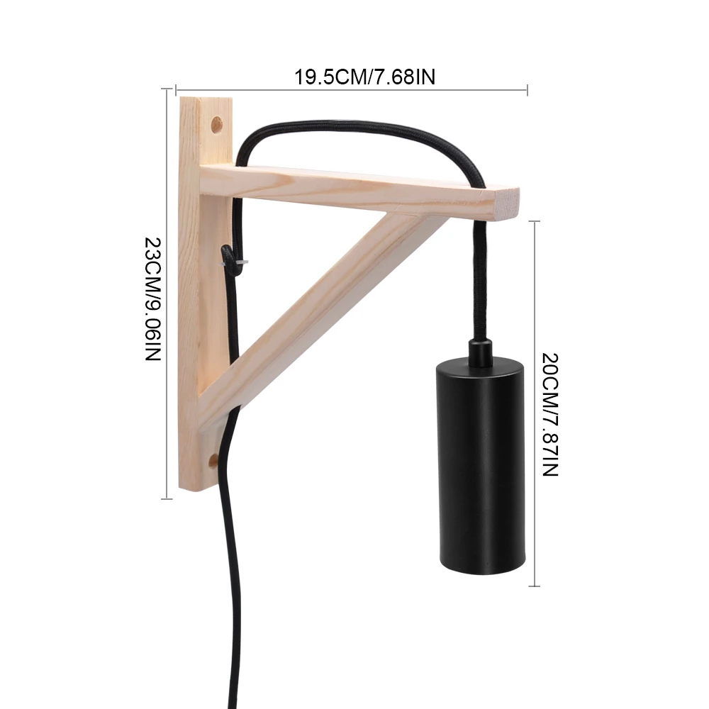Деревянная настенная лампа в скандинавском стиле, креативная промышленная столовая, спальня, внутреннее освещение с кнопкой включения, прикроватная лампа с кабелем, AC 220 В